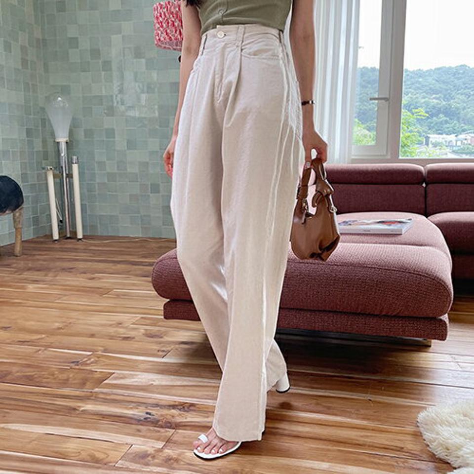 ≪人気商品再入荷≫リネン混ワイドパンツ・全3色・t65681 レディース 【pt】韓国 ファッション ボトムス ロング ロングパンツ デイリー リネン ワイド ストレート 足長 大人 10分丈 体型カーバー 細身 カジュアル 夏 春