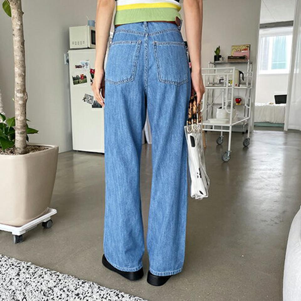 ワイドデニムパンツ・全1色・t62513 レディース 【pt】韓国 ファッション ボトムス ロング ロングパンツ デイリー カジュアル デニム ワイド ストレート 足長 大人 10分丈 体型カーバー 細身 ルーズ ゆったり 夏 春