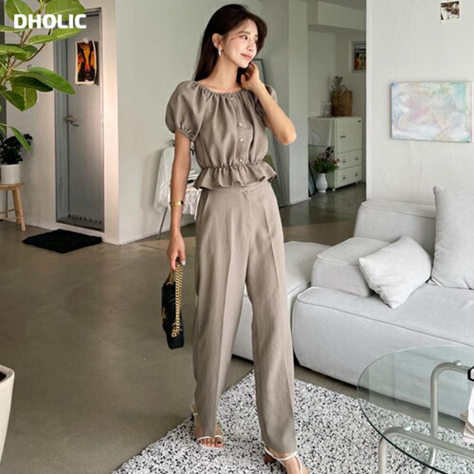 ギャザーブラウス&ワイドスラックスSET・全2色・t62523 レディース 【pt】韓国 ファッション ボトムス ロング ロングパンツ セットアップ デイリー スラックス オフショル ラグランスリーブ 足長 大人 体型カーバー 細身 ストレート 夏 春