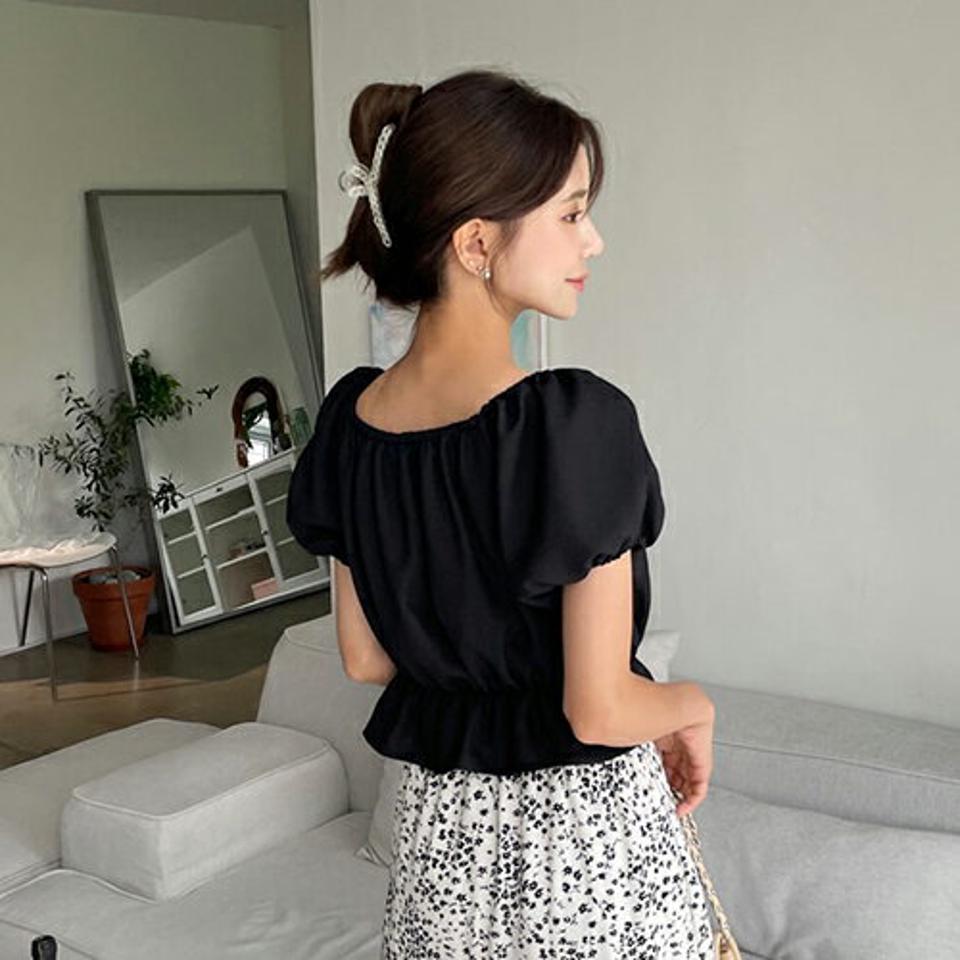 2WAYパフブラウス・全2色・t62501 レディース 【bl】韓国 ファッション トップス ブラウス 半袖 大人 ガーリー ゴム メリハリ フレア ラグランスリーブ オフショル デコルテ フェミニン カジュアル 上品 夏 春