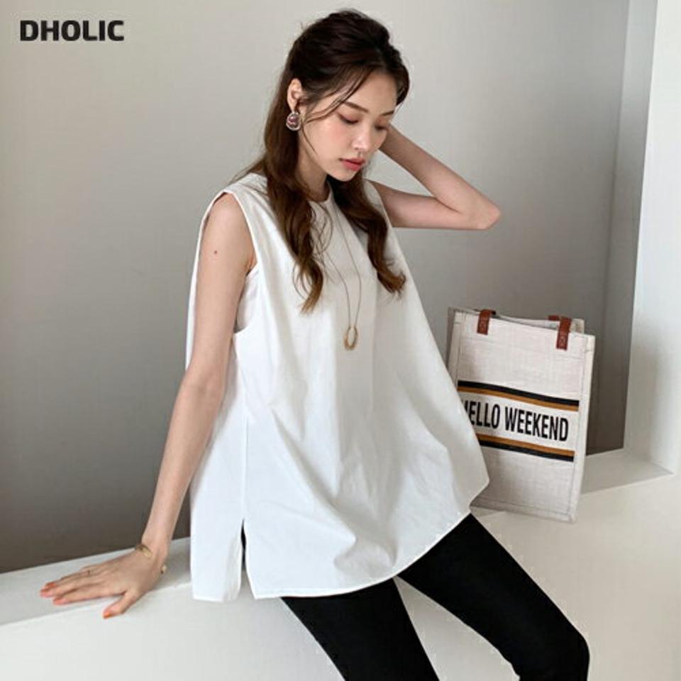スリットブラウス・全3色・t69438 レディース 【bl】トップス ブラウス スリット スリーブレス ノースリーブ タンクトップ 単色 無地 シンプル ベーシック カジュアル ラフ 体型カバー 春 夏 韓国 ファッション ハイホリHIHOLLI