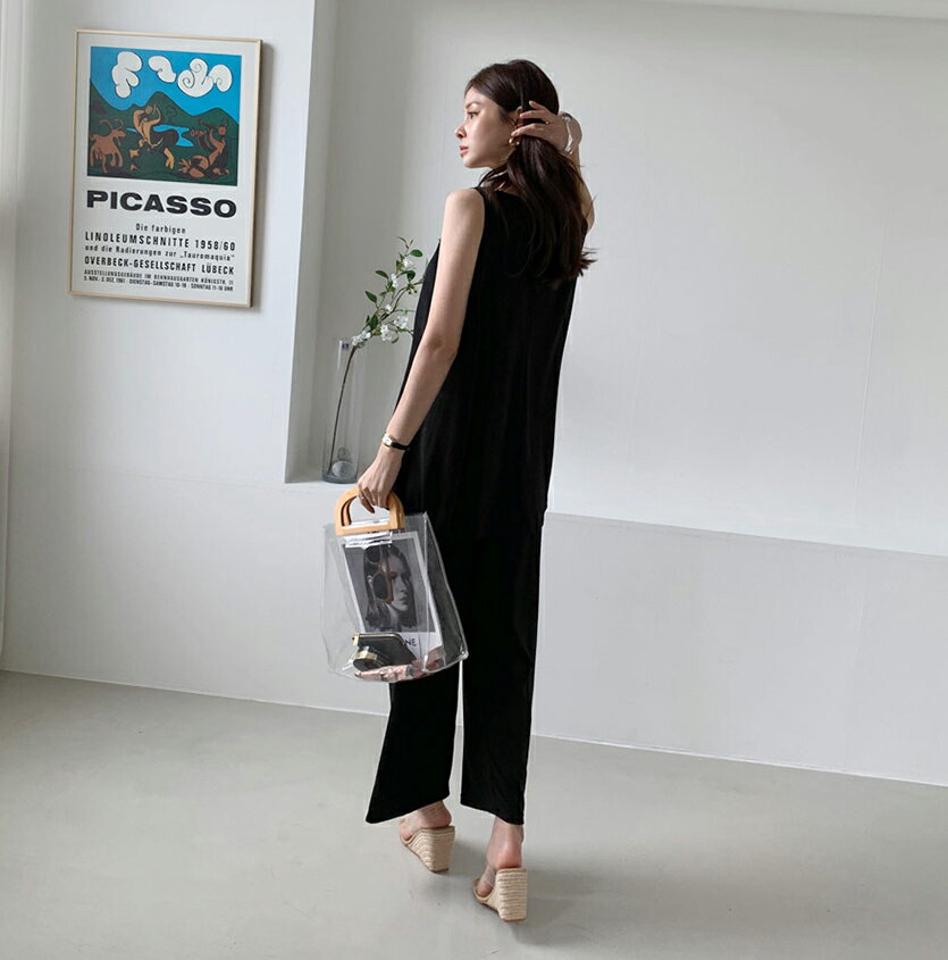 【只今10%OFF】フレアスリーブレス&パンツSET・全2色・t69441 レディース 【pt】セットアップ setup トップス スリーブレス ノースリーブ タンクトップ パンツ ズボン ロングパンツ フレア 単色 無地 シンプル カジュアル ラフ 春 夏 韓国 ファッション ハイホリHIHOLLI