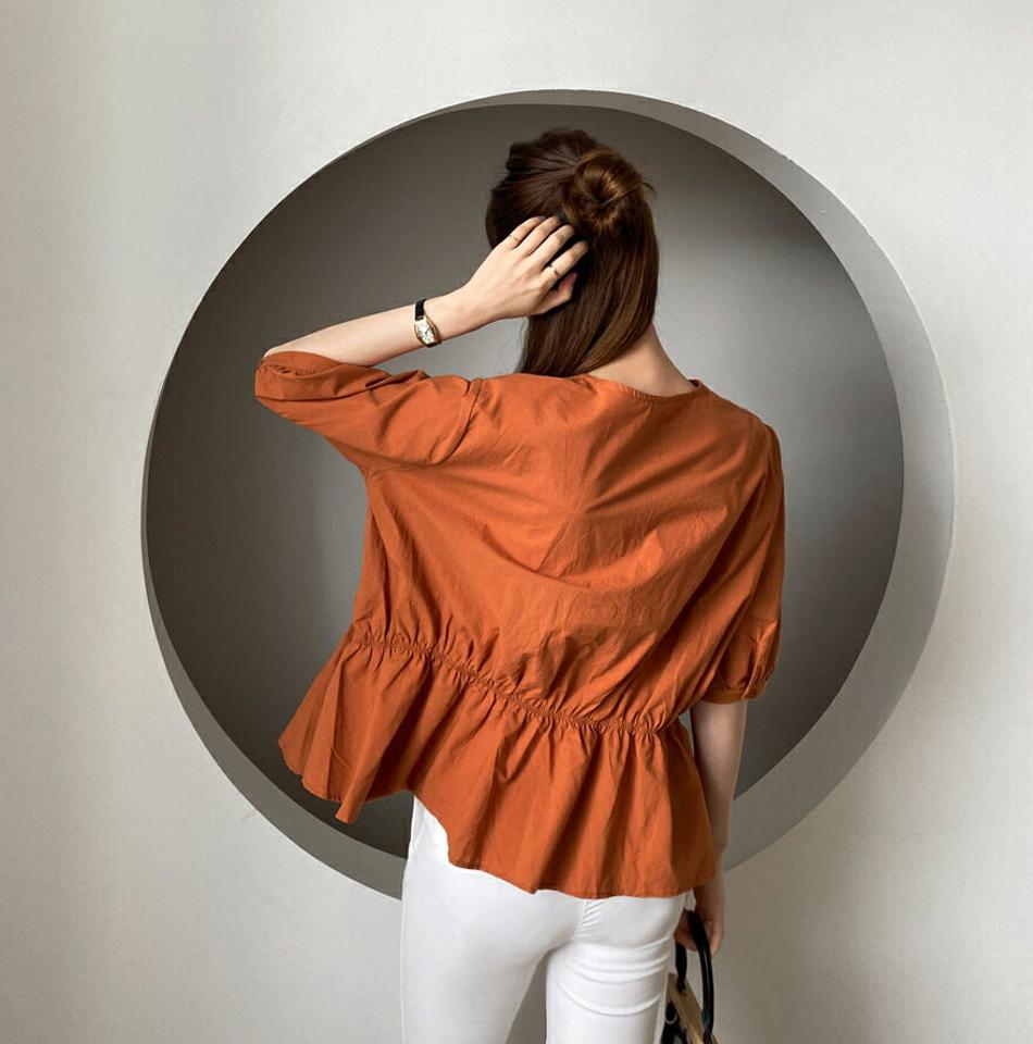 ボタンフレアブラウス・全4色・b69446 レディース 【bl】トップス ブラウス 半袖 ハーフスリーブ フレア 単色 無地 シンプル カジュアル ラフ ギャザー ナチュラル 春 夏 韓国 ファッション ハイホリHIHOLLI