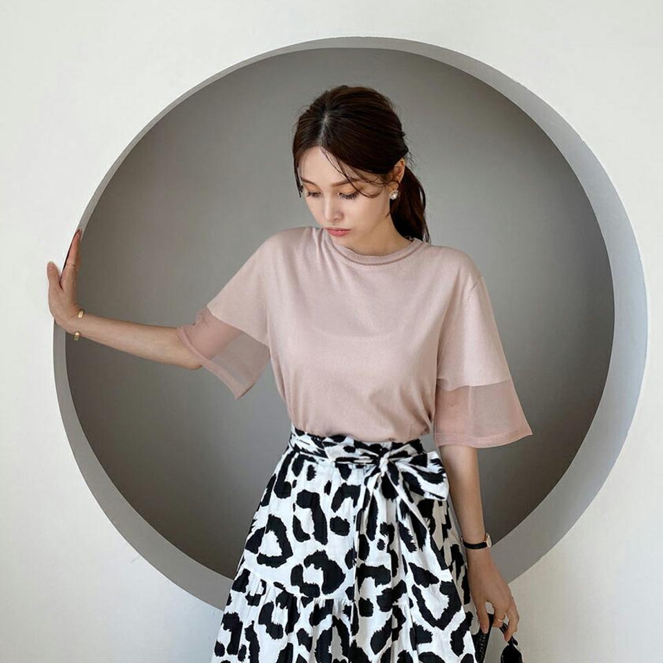 シアーポイントニット・全5色・b69447 レディース 【tops】トップス ニット 半袖 ハーフスリーブ 透け感 シアー シースルー 単色 無地 シンプル カジュアル 可愛い かわいい 春 夏 韓国ファッション ハイホリHIHOLLI