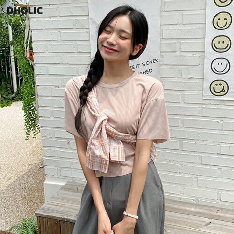 ラウンドカットオフTシャツ・全4色・t64593 レディース 【tops】韓国 ファッション トップス Tシャツ 半袖 カットオフ リブ クロップド丈 ラウンドネック ベーシック かわいい シンプル スリム 春 夏 NIJU