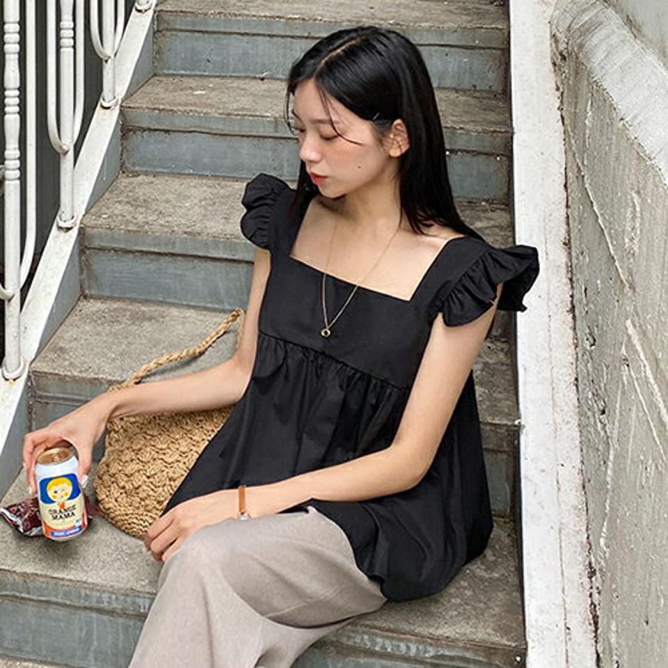 フリルスリーブレス・全3色・t64597 レディース 【tops】韓国 ファッション トップス Tシャツ フリル スリーブレス ギャザー ベーシック かわいい シンプル スリム ノースリーブ 春 夏 NIJU