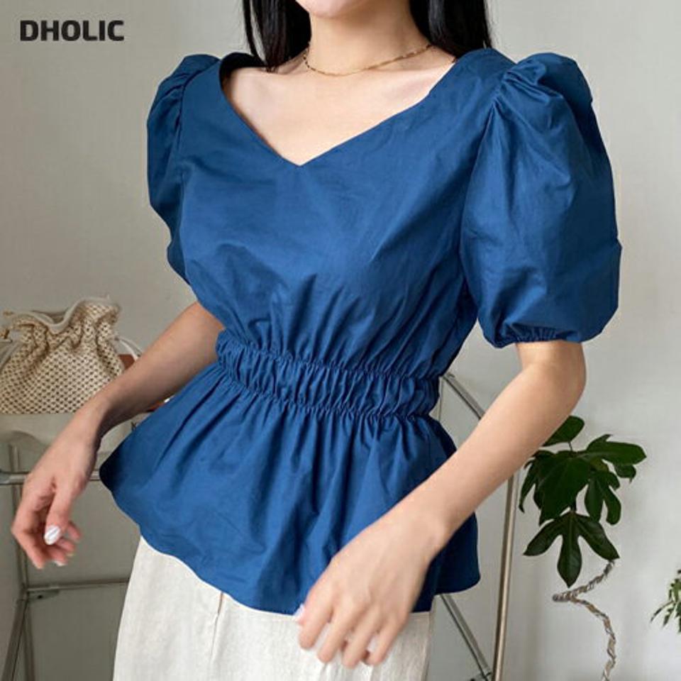 2WYAYウエストゴムブラウス・全3色・t64600 レディース 【bl】韓国 ファッション トップス ブラウス 半袖 ラブリー メリハリ フレア ゴム フィット ゴム ギャザー スクエアネック 2WAY フェミニン 体型カバー 細身 シンプル ガーリー 春 夏 NIJU