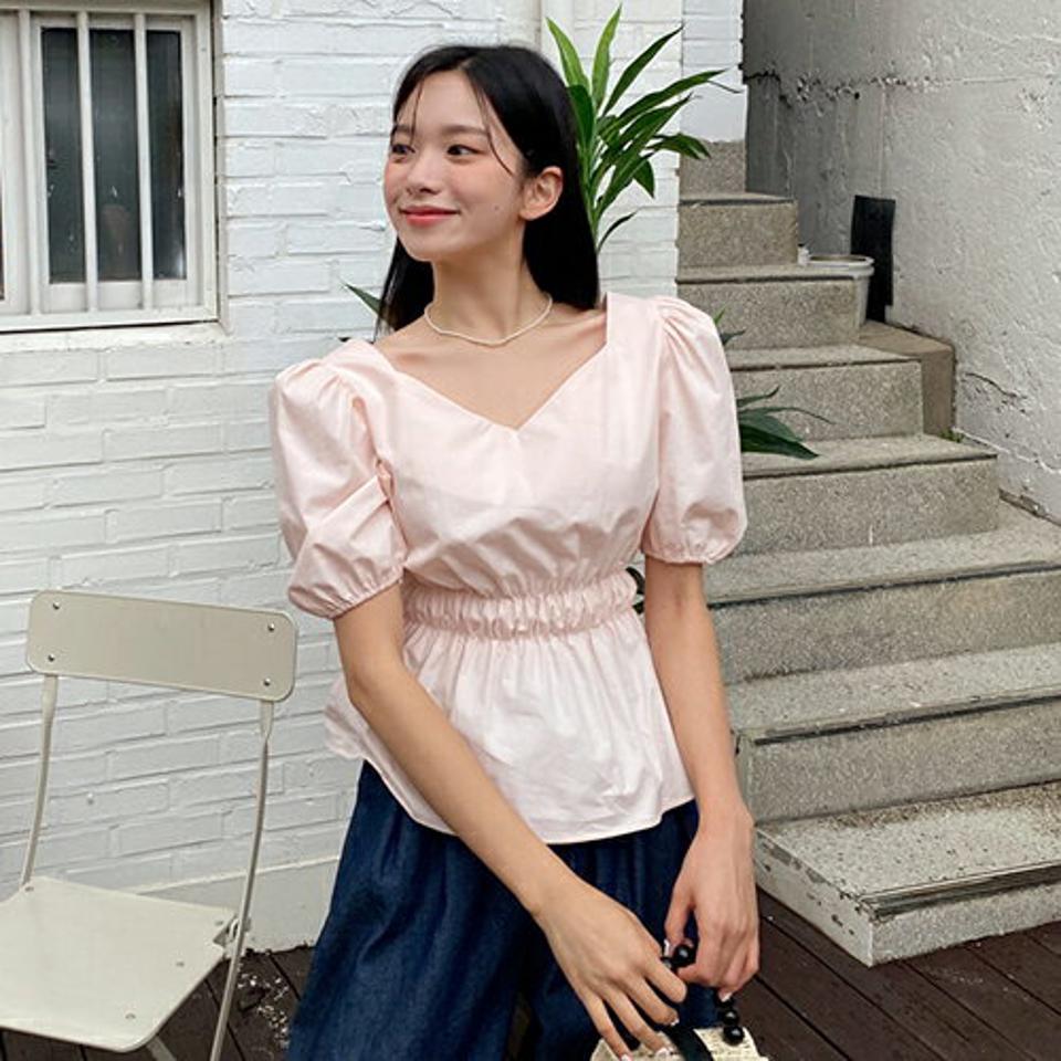 2WYAYウエストゴムブラウス・全3色・t64600 レディース 【bl】韓国 ファッション トップス ブラウス 半袖 ラブリー メリハリ フレア ゴム フィット ゴム ギャザー スクエアネック 2WAY フェミニン 体型カバー 細身 シンプル ガーリー 春 夏 NIJU