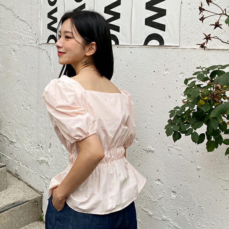 2WYAYウエストゴムブラウス・全3色・t64600 レディース 【bl】韓国 ファッション トップス ブラウス 半袖 ラブリー メリハリ フレア ゴム フィット ゴム ギャザー スクエアネック 2WAY フェミニン 体型カバー 細身 シンプル ガーリー 春 夏 NIJU