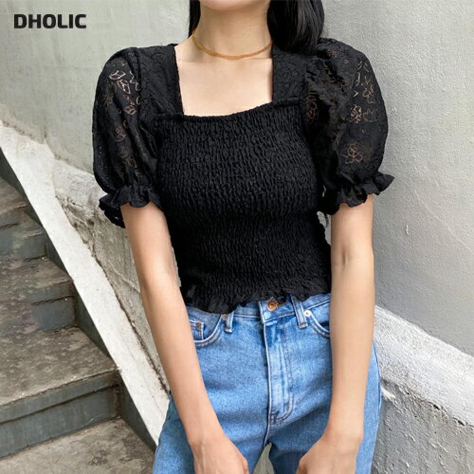 スクエアシャーリング花柄ブラウス・全3色・t64604 レディース 【bl】韓国 ファッション トップス ブラウス 半袖 ラブリー 花柄 シャーリング メリハリ レース風 フラワー パターン スクエアネック パフスリーブ デコルテ 細身 ガーリー 春 夏 NIJU