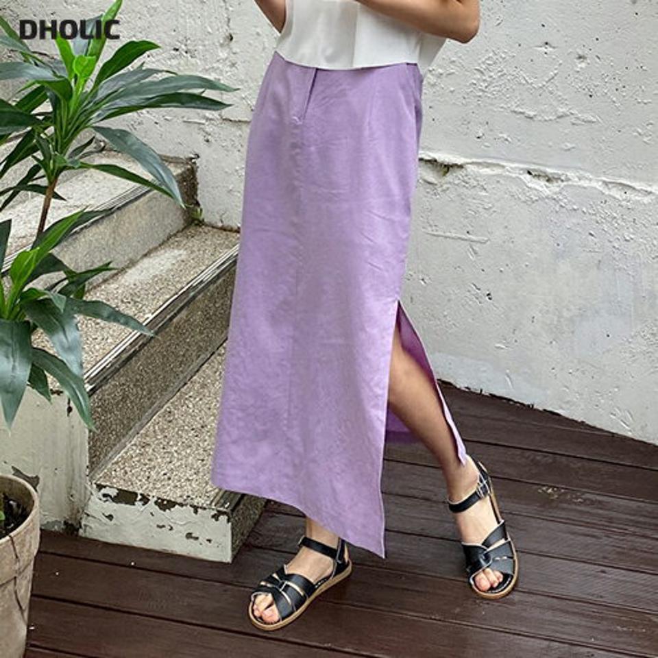 Hラインスリットスカート・全4色・t64594 レディース 【sk】韓国 ファッション ボトムス スカート ロング ロングスカート 大人 Hライン スリット ゴム ポケット ベーシック フェミニン デイリー 体型カバー 細身 春 夏 NIJU