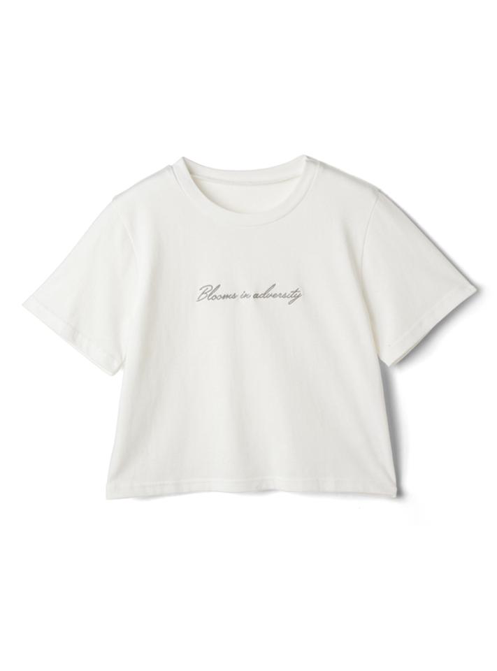 フロントロゴ刺繍ショート丈Tシャツ