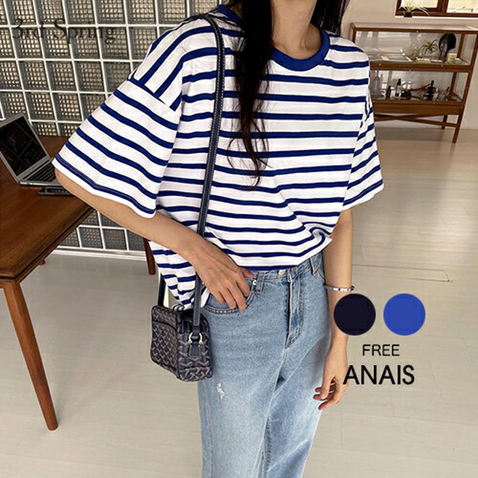 ANAIS(アナイス)クラリネットボーダーTシャツ【7/20up_ka】【メール便】韓国 韓国ファッション オリジナル 夏 ボーダー レディース Tシャツ コットン きれいめレディース ファッション【7】