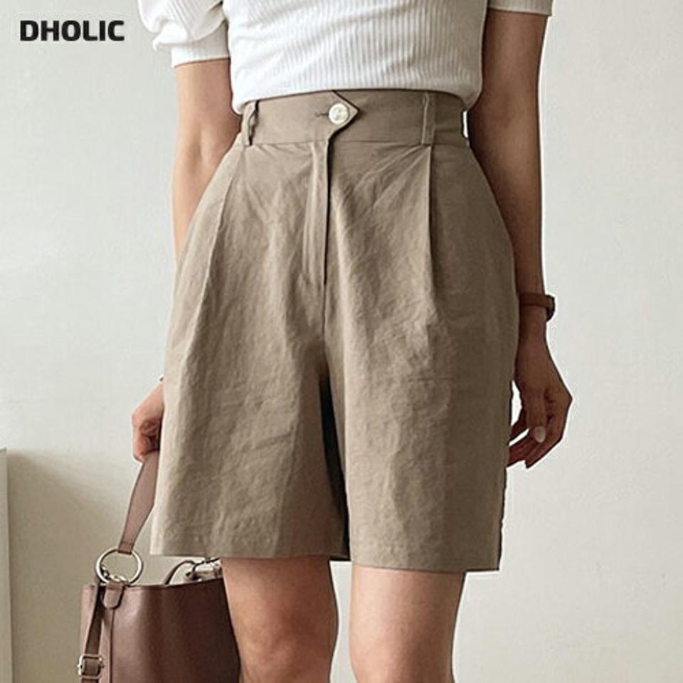 リネン混ハーフパンツ・全4色・t57837 レディース 【pt】韓国ファッション ボトムス ハーフ ハーフパンツ リネン 美脚 ワンタック ストレート ワイド 細身 ハイウエスト 足長 オフィスカジュアル バミューダパンツ 夏 春