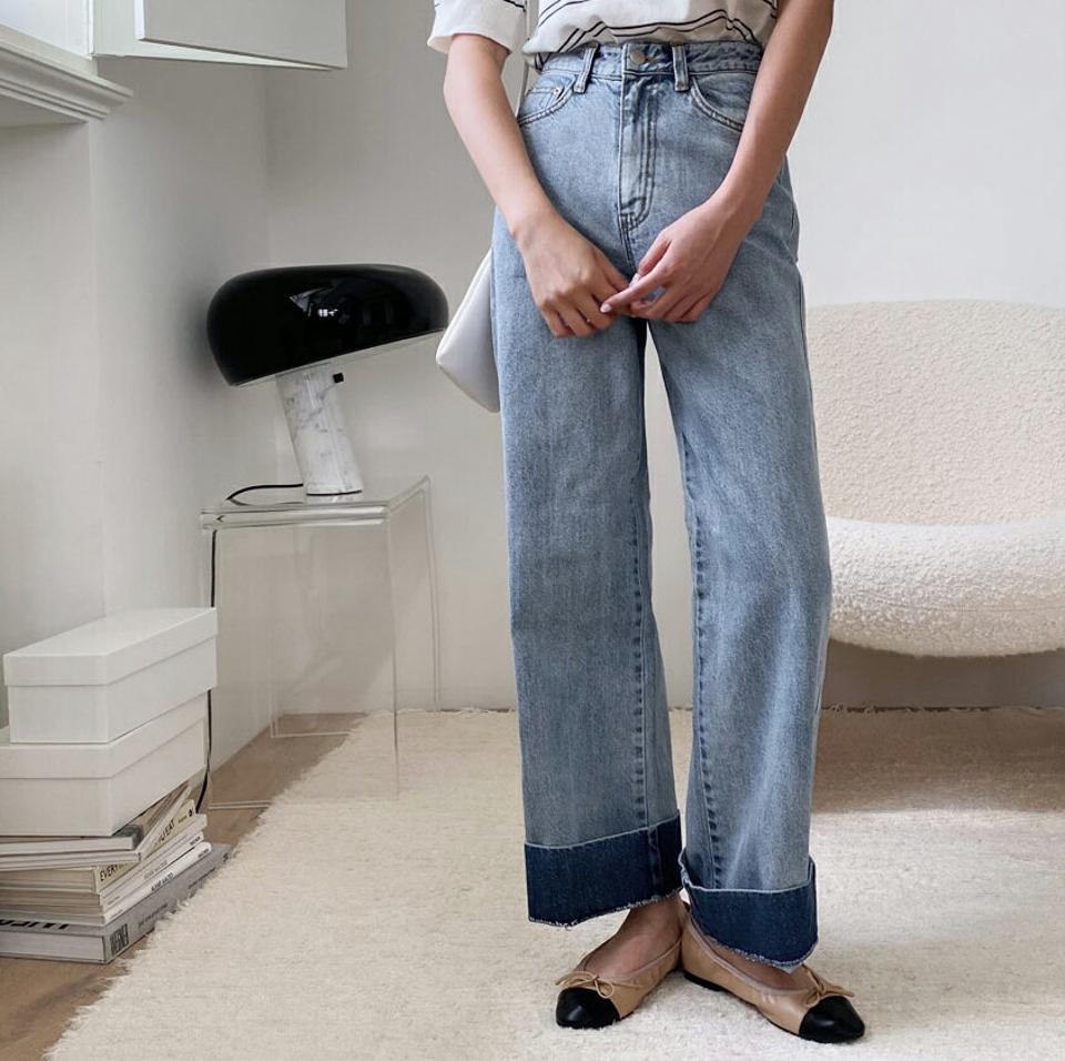 ロールアップデニムパンツ・全1色・t00401 レディース 【pt】韓国ファッション ボトムス パンツ ロング ロングパンツ デニムパンツ ベーシック ロールアップ 足長 ハイウエスト ワイド デイリー 細身 体型カーバー ストレート 春 夏 NIJU