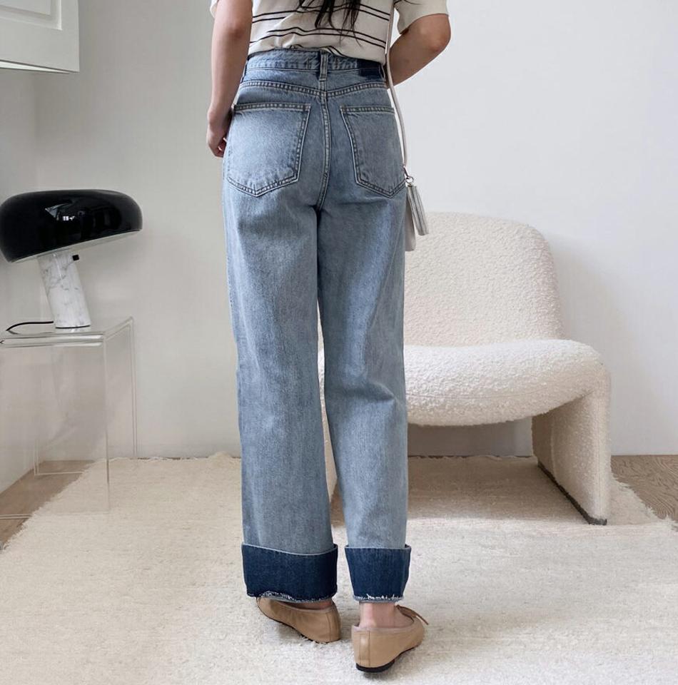 ロールアップデニムパンツ・全1色・t00401 レディース 【pt】韓国ファッション ボトムス パンツ ロング ロングパンツ デニムパンツ ベーシック ロールアップ 足長 ハイウエスト ワイド デイリー 細身 体型カーバー ストレート 春 夏 NIJU