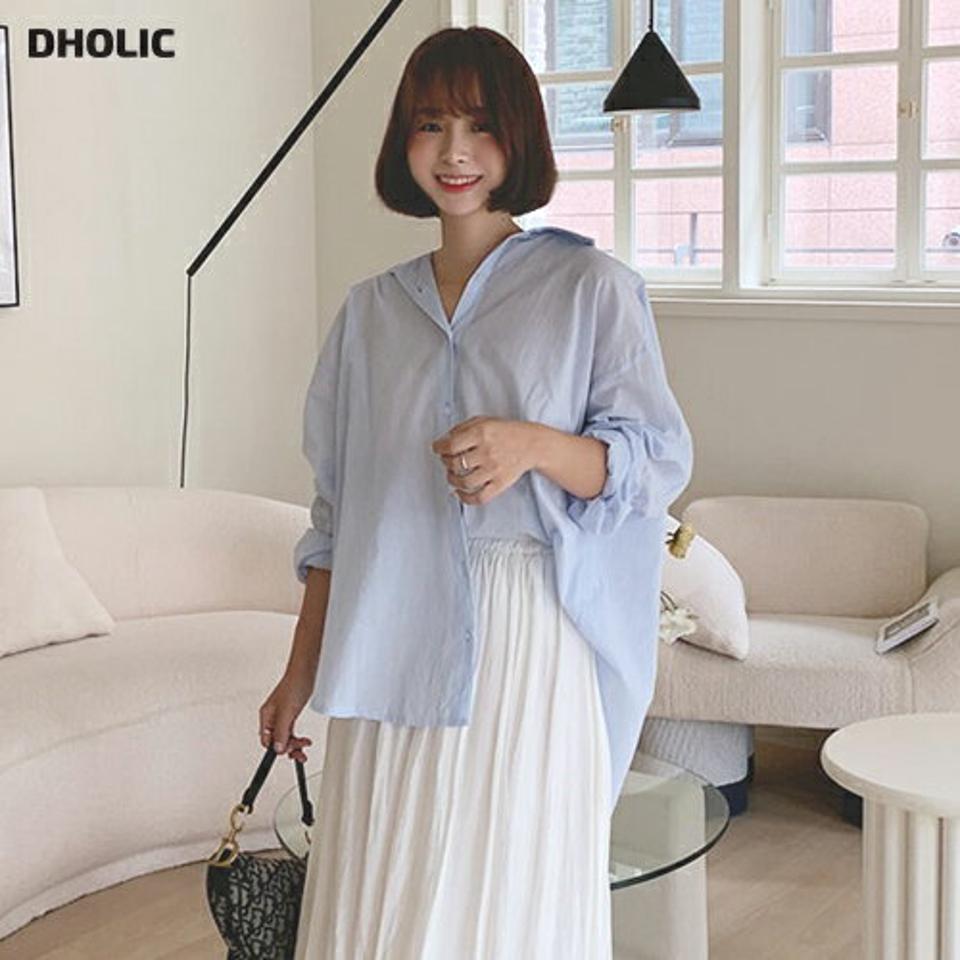 ルーズフィットカラーシャツ・全6色・t64383 レディース 【bl】韓国 ファッション トップス シャツ 長袖 ポロ襟 フェミニン 上品 カジュアル オフィスカジュアル 夏 春