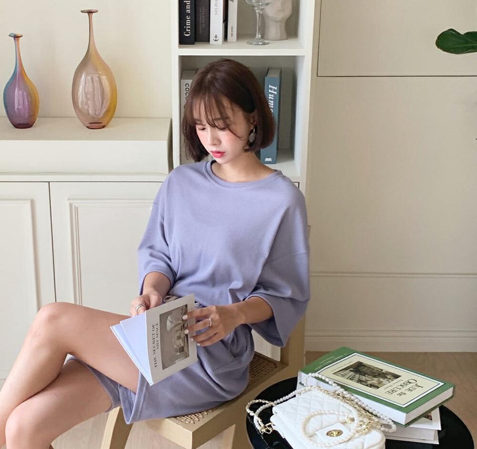 【新作10%OFF】ワッフル半袖Tシャツ・全5色・n64453 レディース 【tops】韓国 ファッション トップス Tシャツ 半袖 デイリー ワッフル ルーズ ゆったり ラウンドネック 体型カーバー 細身 フェミニン 夏 春