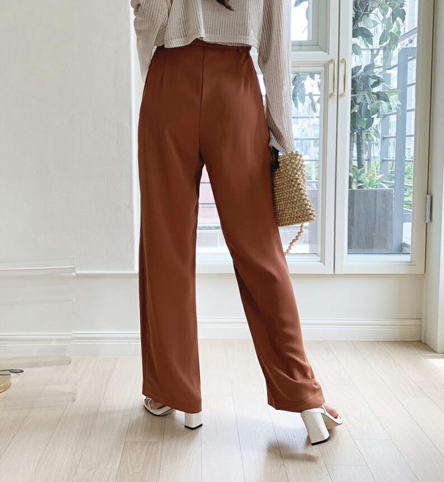 【新作10%OFF】ストラップ付スラックス・全2色・b64400 レディース 【pt】韓国 ファッション ボトムス ロング ロングパンツ ストレート ストラップ スラックス ゴム 美脚 ワイド 10分丈 体型カーバー 細身 足長 ハイウエスト 夏 春