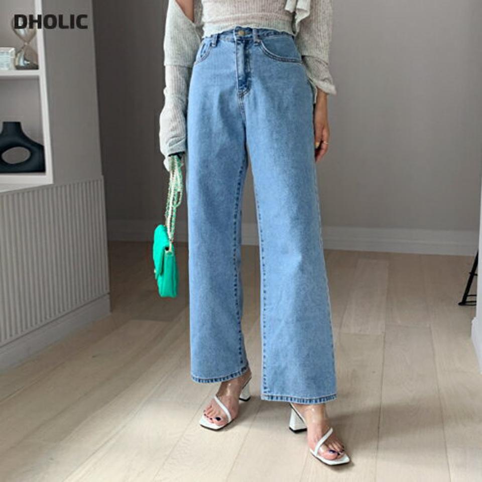 ストレートデニムパンツ・全1色・n64402 レディース 【pt】韓国ファッション ボトムス ロング ロングパンツ デニムパンツ ポケット デニム 美脚 ストレート ワイド 10分丈 体型カーバー 細身 足長 ハイウエスト 夏 春