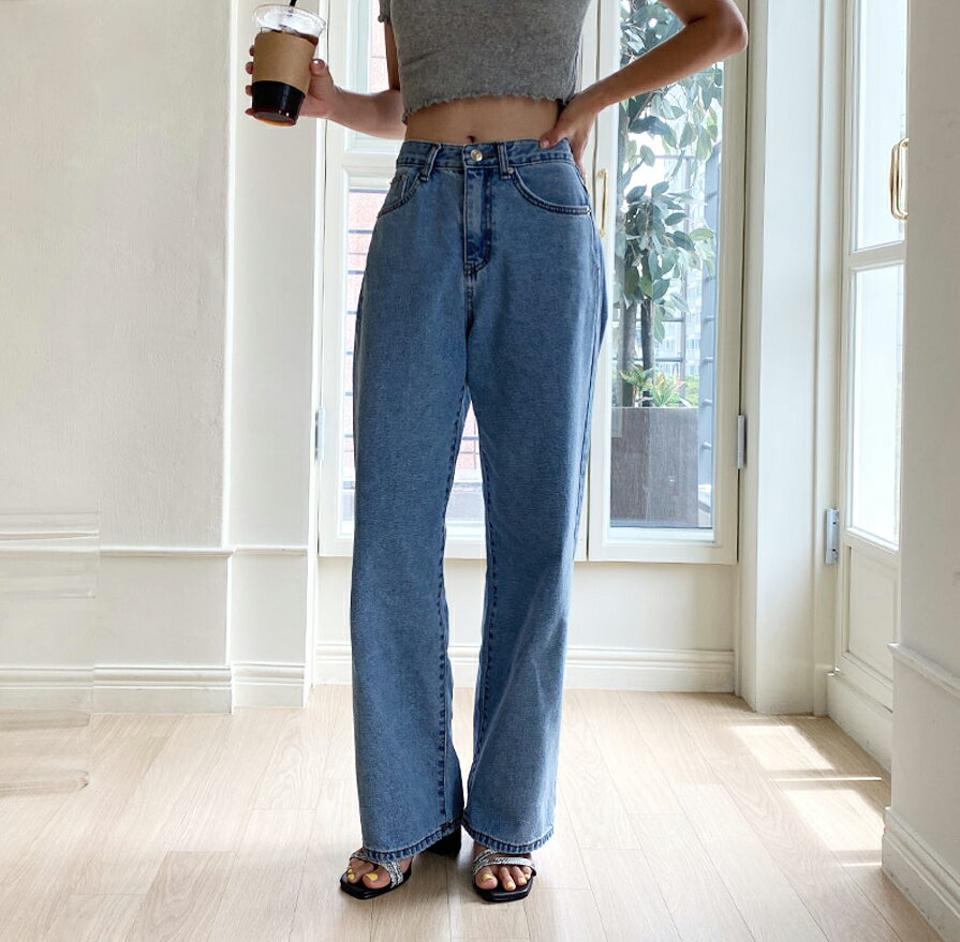 ストレートデニムパンツ・全1色・n64402 レディース 【pt】韓国ファッション ボトムス ロング ロングパンツ デニムパンツ ポケット デニム 美脚 ストレート ワイド 10分丈 体型カーバー 細身 足長 ハイウエスト 夏 春