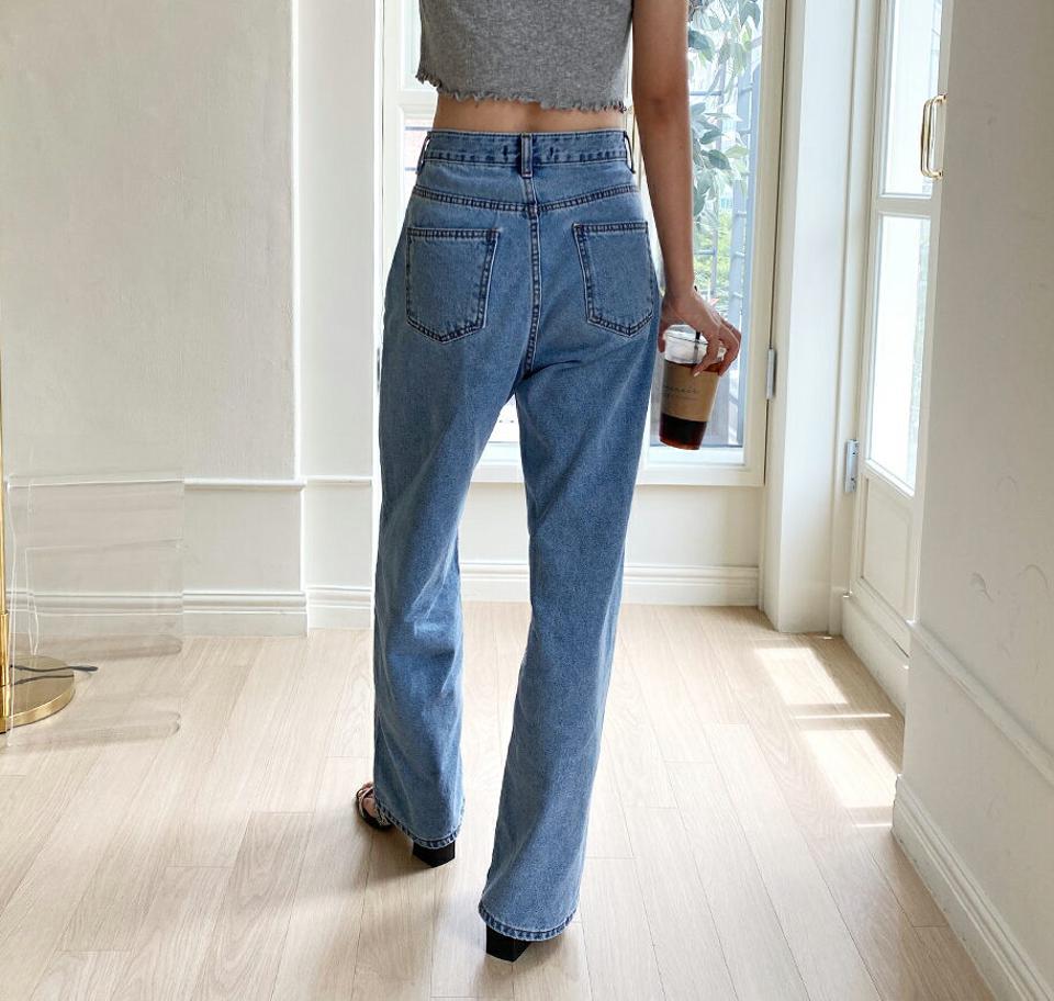 ストレートデニムパンツ・全1色・n64402 レディース 【pt】韓国ファッション ボトムス ロング ロングパンツ デニムパンツ ポケット デニム 美脚 ストレート ワイド 10分丈 体型カーバー 細身 足長 ハイウエスト 夏 春