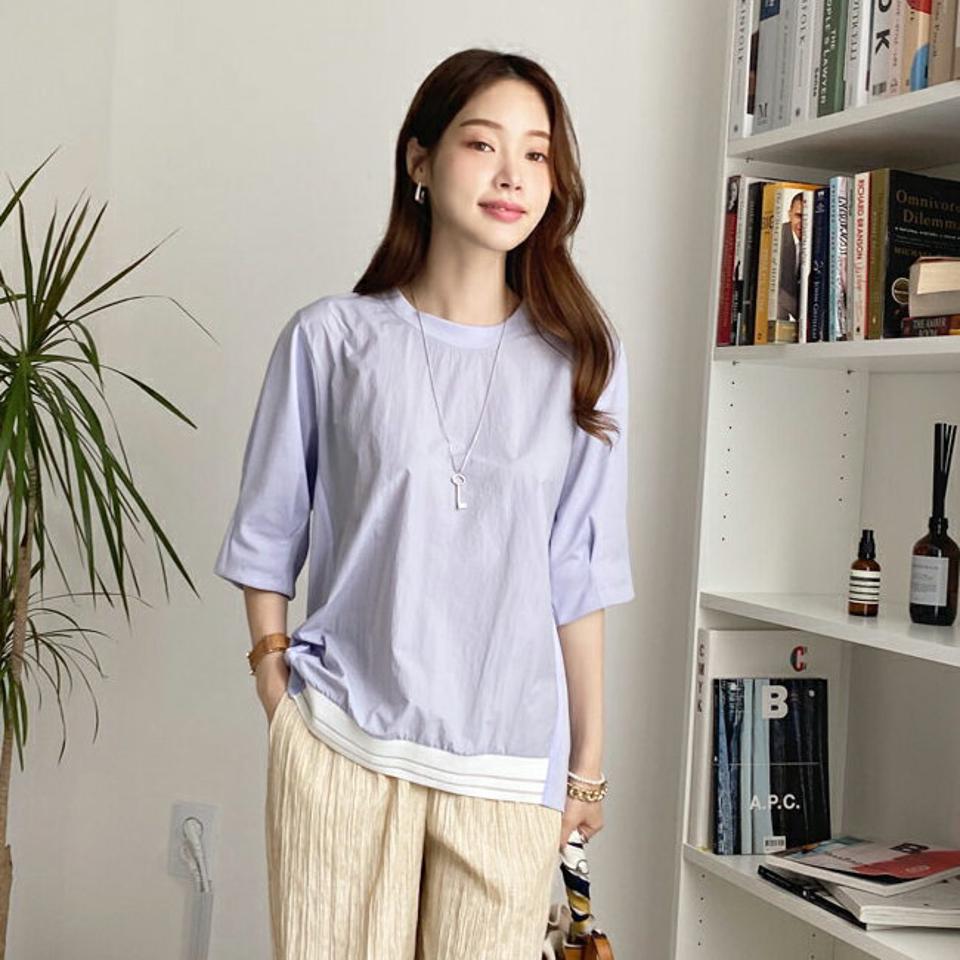 コントラストTシャツ・全3色・b00151 レディース 【tops】トップス Tシャツ 七分丈 七分袖 7分丈 7分袖 コントラスト 半端丈 シンプル カジュアル シアー ユニーク 春 秋 韓国 ファッション ハイホリHIHOLLI