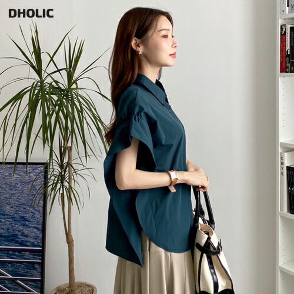 ショートスリーブカラーブラウス・全3色・b00146 レディース 【bl】トップス ブラウス 半袖 ショートスリーブ ギャザー 単色 無地 シンプル カジュアル ユニーク 華奢見せ 大人 春 夏 韓国 ファッション ハイホリHIHOLLI