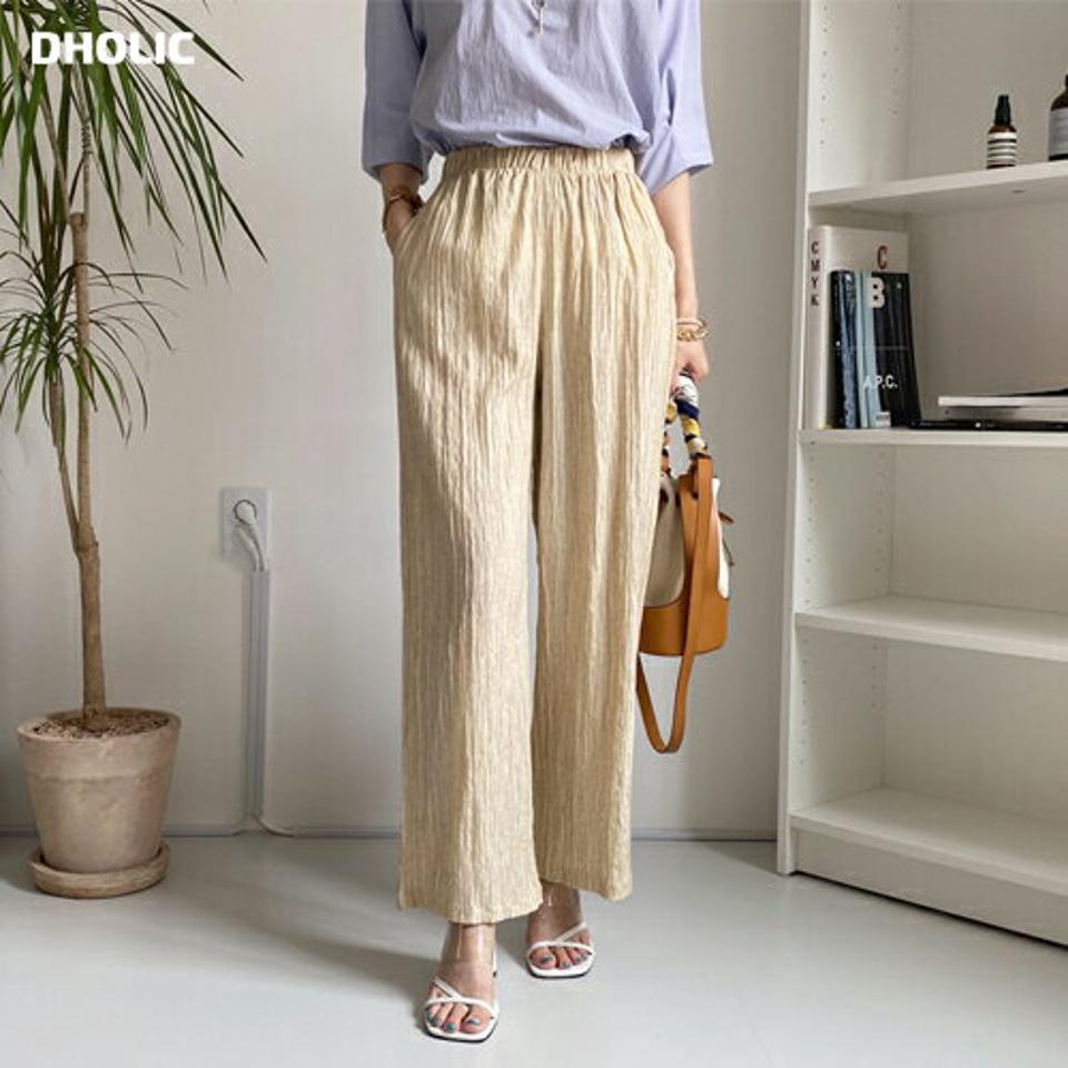 リンクルプリーツパンツ・全2色・t00164 レディース 【pt】パンツ ズボン ロングパンツ リンクル プリーツ ウエストゴム 大人 上品 ナチュラル シンプル カジュアル 春 夏 韓国 ファッション ハイホリHIHOLLI