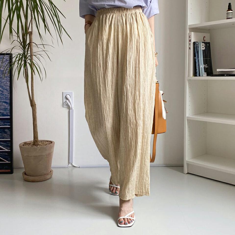 リンクルプリーツパンツ・全2色・t00164 レディース 【pt】パンツ ズボン ロングパンツ リンクル プリーツ ウエストゴム 大人 上品 ナチュラル シンプル カジュアル 春 夏 韓国 ファッション ハイホリHIHOLLI