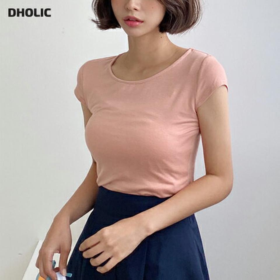 キャップスリーブTシャツ・全5色・t57818 レディース 【tops】韓国 ファッション トップス Tシャツ 半袖 キャップ ショートスリーブ スリム フィット デイリー カジュアル ラウンドネック 体型カーバー 細身 フェミニン 夏 春