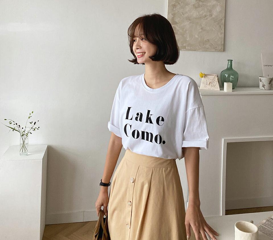 LakeComo.Tシャツ・全3色・n57820 レディース 【tops】韓国 ファッション トップス Tシャツ 半袖 ルーズ デイリー カジュアル プリント スリム ラウンドネック ルーズ ゆったり 体型カーバー 細身 フェミニン 夏 春