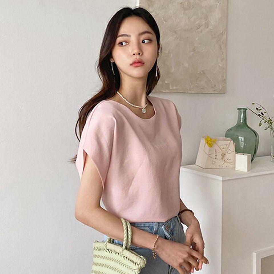 ドルマンタックブラウス・全5色・b57844 レディース 【bl】韓国 ファッション トップス ブラウス 半袖 大人 ラウンドネック シンプル ドルマンスリーブ オフィスカジュアル オフィス フェミニン カジュアル 上品 夏 春