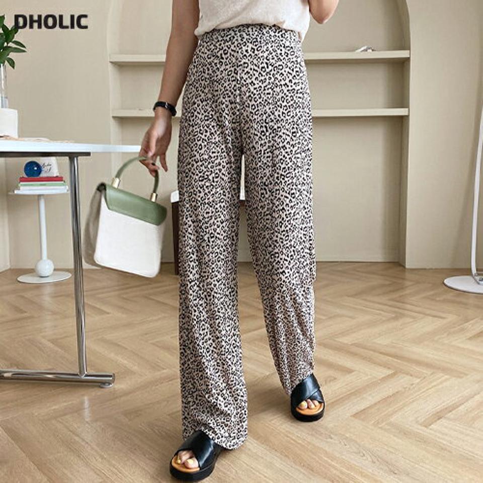 レオパードリンクルパンツ・全3色・t57838 レディース 【pt】韓国 ファッション ボトムス ロング ロングパンツ レオパード 美脚 リンクル ストレート ワイド 10分丈 体型カーバー 細身 ハイウエスト 足長 夏 春