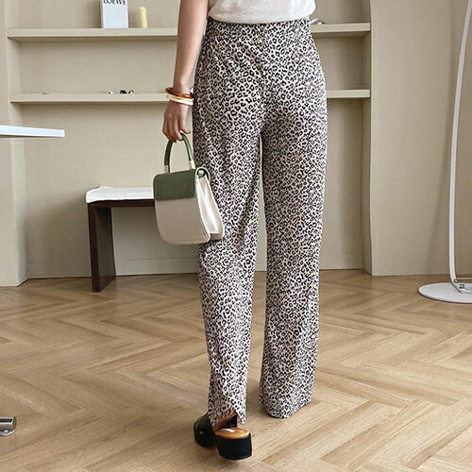 レオパードリンクルパンツ・全3色・t57838 レディース 【pt】韓国 ファッション ボトムス ロング ロングパンツ レオパード 美脚 リンクル ストレート ワイド 10分丈 体型カーバー 細身 ハイウエスト 足長 夏 春