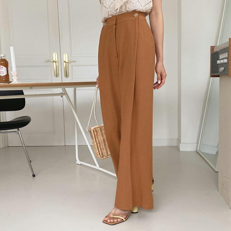 サイドボタンスラックス・全3色・t57850 レディース 【pt】韓国ファッション ボトムス ロング ロングパンツ スラックス 美脚 オフィスカジュアル ストレート オフィス 10分丈 細身 ハイウエスト 夏 春