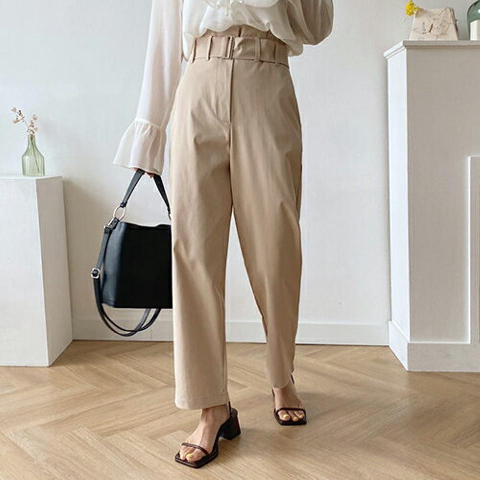 ベルト付ハイウエストスラックス・全3色・t57841 レディース 【pt】韓国 ファッション ボトムス ロング ロングパンツ スラックス 美脚 オフィスカジュアル ストレート オフィス 10分丈 体型カーバー 細身 ハイウエスト 夏 春
