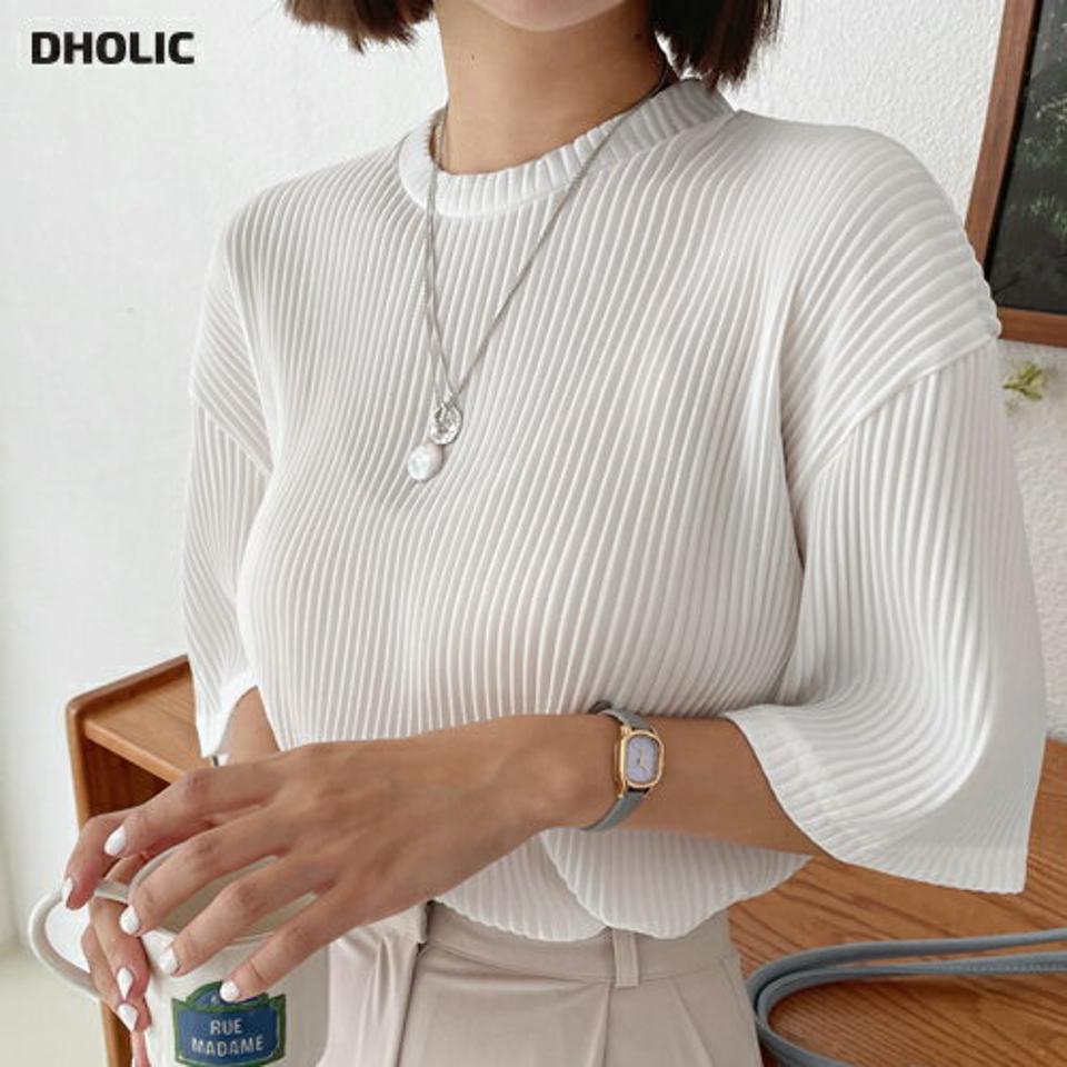 プリーツ半袖Tシャツ・全3色・a62510 レディース 【tops】韓国 ファッション トップス Tシャツ 半袖 デイリー プリーツ シンプル 半袖 スリム ゆったり ルーズ ラウンドネック 体型カーバー 細身 フェミニン 夏 春