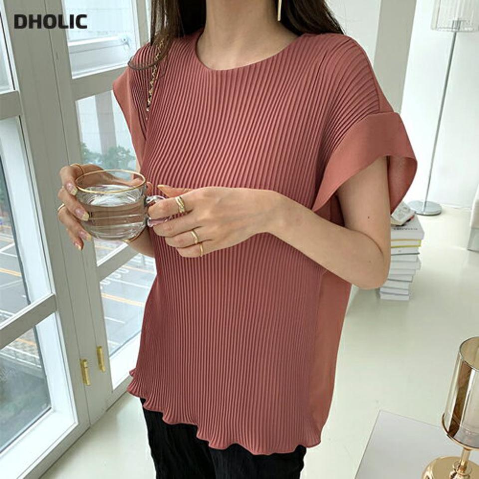 キャップスリーブプリーツブラウス・全3色・t00101 レディース 【bl】トップス ブラウス 半袖 プリーツ キャップスリーブ ショートスリーブ 単色 上品 大人 シンプル 春 夏 韓国 ファッション ハイホリHIHOLLI