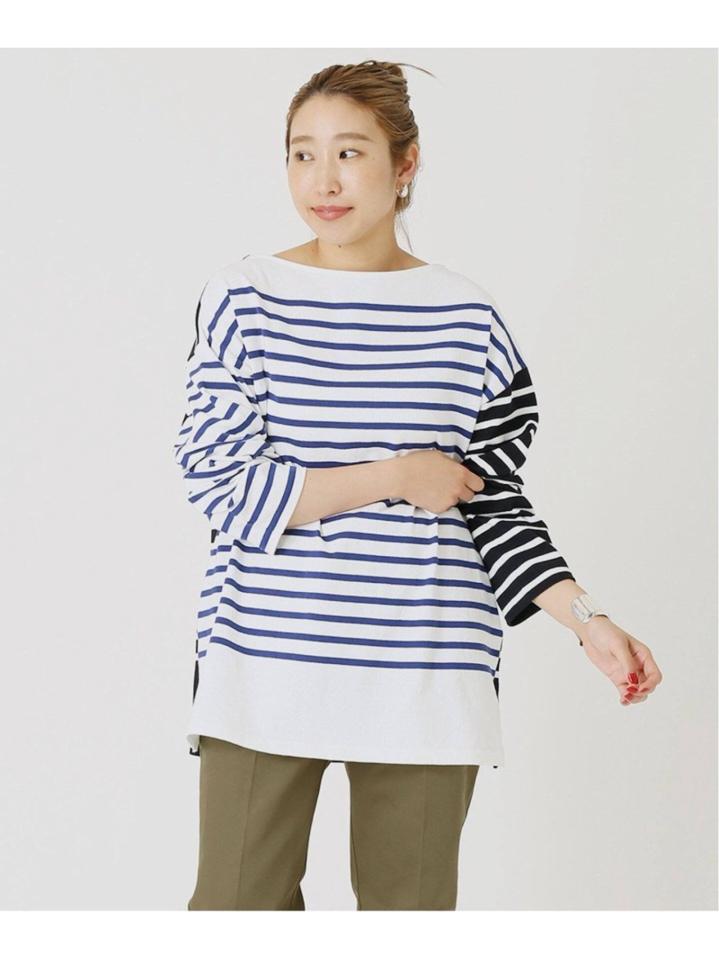 <<追加>>【INSCRIRE /アンスクリア】 BORDER BIG BOAT NECK:カットソー◆3（JOURNAL STANDARD L'ESSAGE）