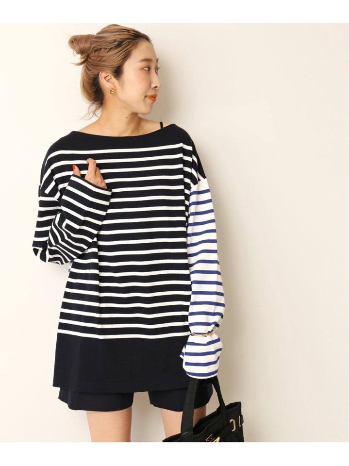 <<追加>>【INSCRIRE /アンスクリア】 BORDER BIG BOAT NECK:カットソー◆3（JOURNAL STANDARD L'ESSAGE）