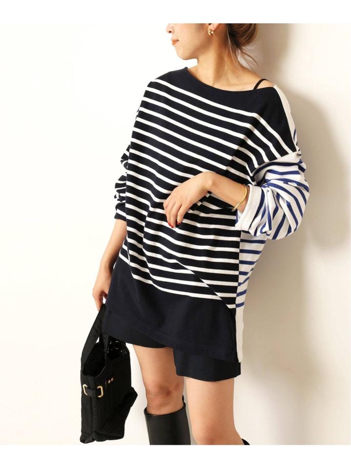 <<追加>>【INSCRIRE /アンスクリア】 BORDER BIG BOAT NECK:カットソー◆3（JOURNAL STANDARD L'ESSAGE）