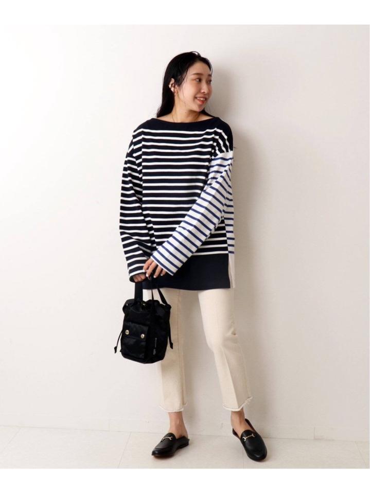 <<追加>>【INSCRIRE /アンスクリア】 BORDER BIG BOAT NECK:カットソー◆3（JOURNAL STANDARD L'ESSAGE）