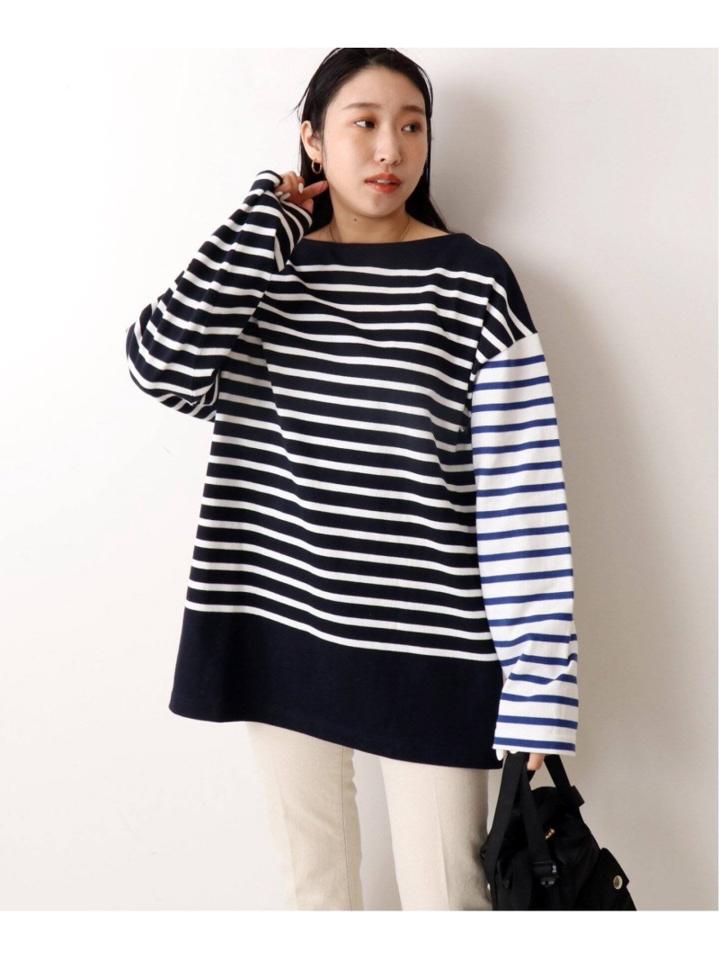 <<追加>>【INSCRIRE /アンスクリア】 BORDER BIG BOAT NECK:カットソー◆3（JOURNAL STANDARD L'ESSAGE）