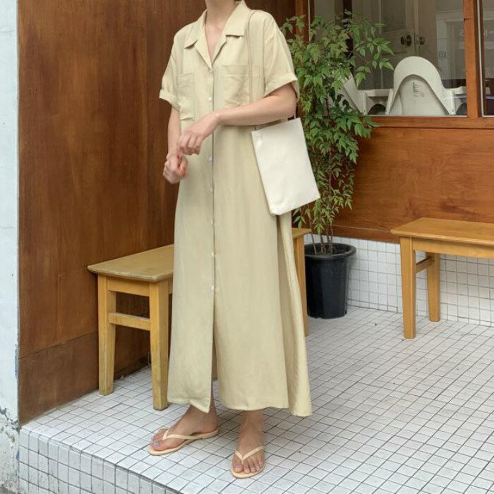 ワンピース シャツワンピース レディース ロングシャツ 春 秋 半袖 きれいめ レディース ワンピ 膝丈 ロング丈 無地 体型カバー 大きサイズ 大人可愛い 通勤 普段着 OL カジュアル トレンド 着痩せ おしゃれ