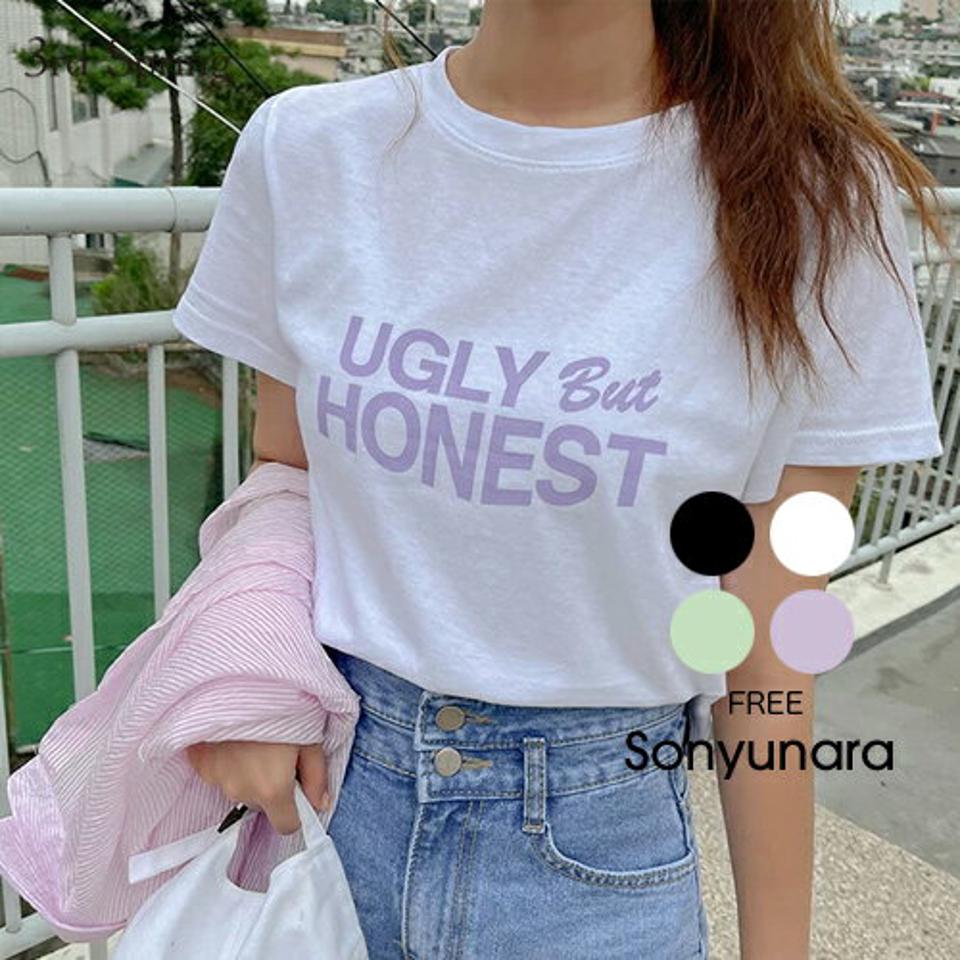 SONYUNARA(ソニョナラ)HONESTレタリングクロップ半袖Tシャツ【7/27up_ka】韓国 韓国ファッション Tシャツ 半袖 ロゴ クロップ ショート丈 カジュアル レディース ファッション【5】