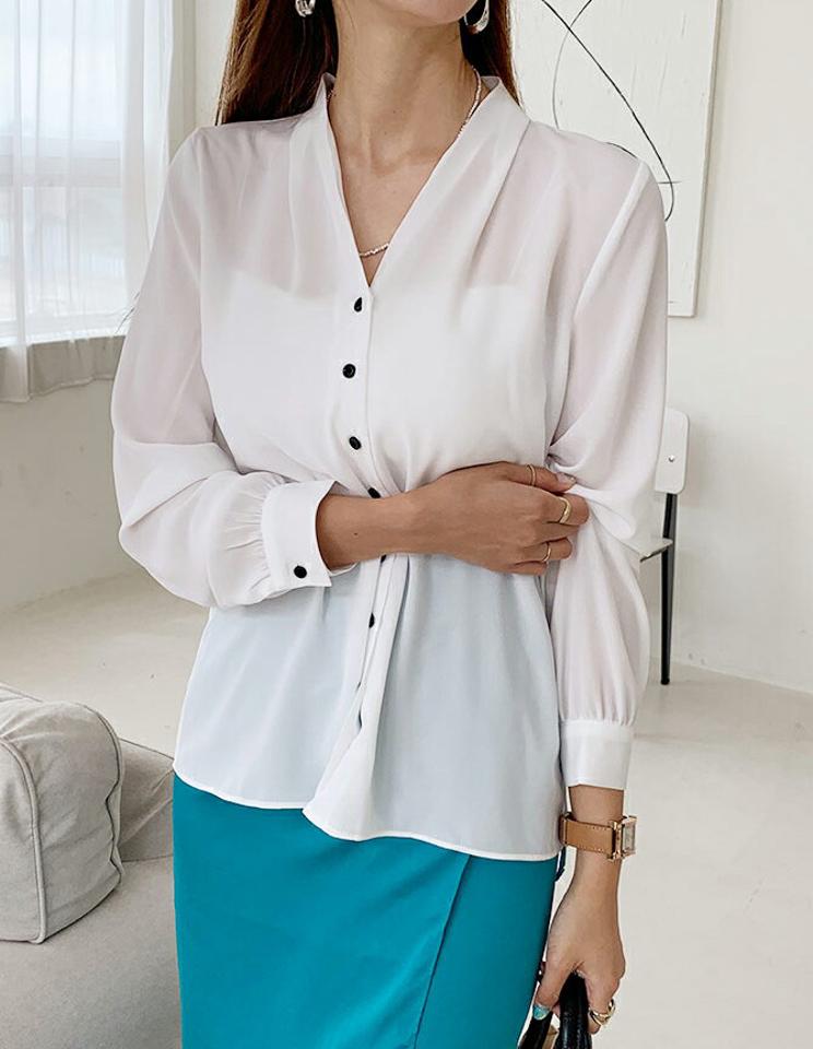 タックネックボタンブラウス・全3色・t00178 レディース 【bl】トップス ブラウス 長袖 タック 単色 無地 シンプル サテン ベーシック 春 秋 韓国ファッション ハイホリHIHOLLI