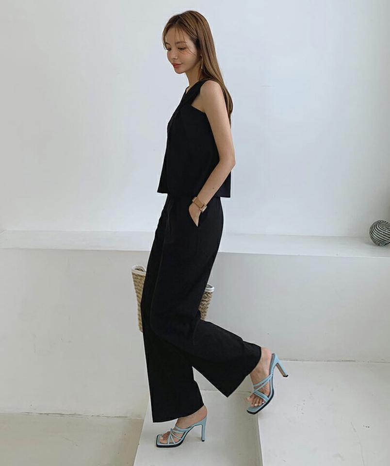 ノットスリーブレス&ワイドスラックスSET・全2色・t00185 レディース 【pt】セットアップ setup トップス スリーブレス ノースリーブ パンツ ズボン ロングパンツ スラックス 単色 無地 シンプル カジュアル 春 夏 韓国 ファッション ハイホリHIHOLLI