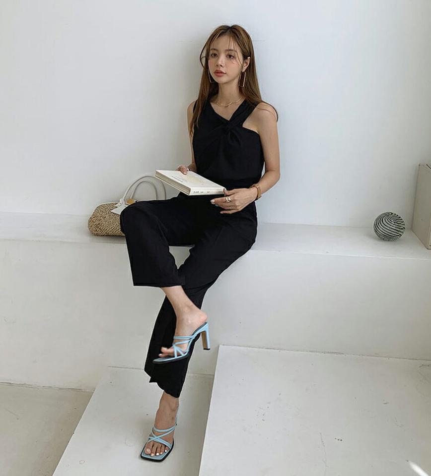 ノットスリーブレス&ワイドスラックスSET・全2色・t00185 レディース 【pt】セットアップ setup トップス スリーブレス ノースリーブ パンツ ズボン ロングパンツ スラックス 単色 無地 シンプル カジュアル 春 夏 韓国 ファッション ハイホリHIHOLLI