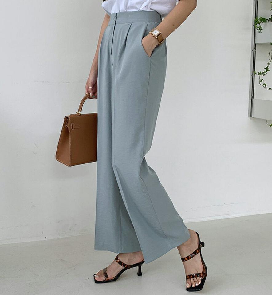 ワイドスラックス・全2色・t00186 レディース 【pt】スラックス パンツ ズボン ロングパンツ ワイド 単色 無地 シンプル ベーシック 大人 オフィスカジュアル きれいめ 春 夏 韓国 ファッション ハイホリHIHOLLI